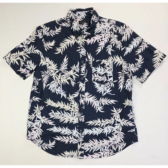 Club Monaco Slim Fit Size Large Mens Black Floral Short Sleeve Button Down Shirt - Picture 1 of 10